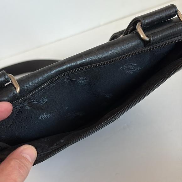 Fossil black leather messenger crossbody adjustable strap bag card pen slots - Picture 13 of 16